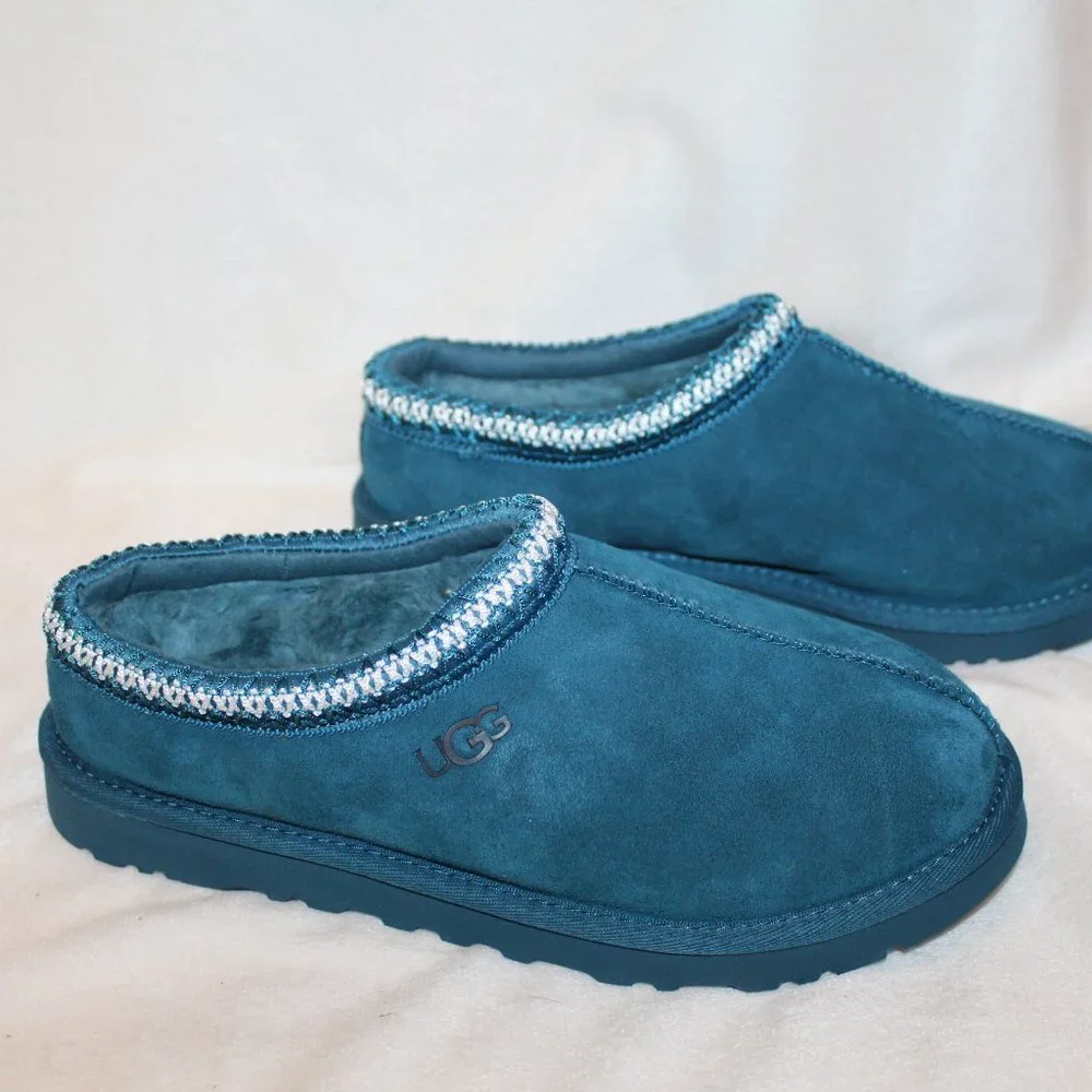 NIB UGG MEN'S TASMAN SUEDE SHEARLING LINED SLIP ON‎ SLIPPERS MARINE BLUE 12
